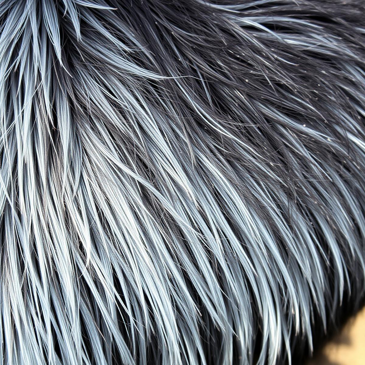 Blue roan miniature cattle coat — black hairs mixed with white hairs